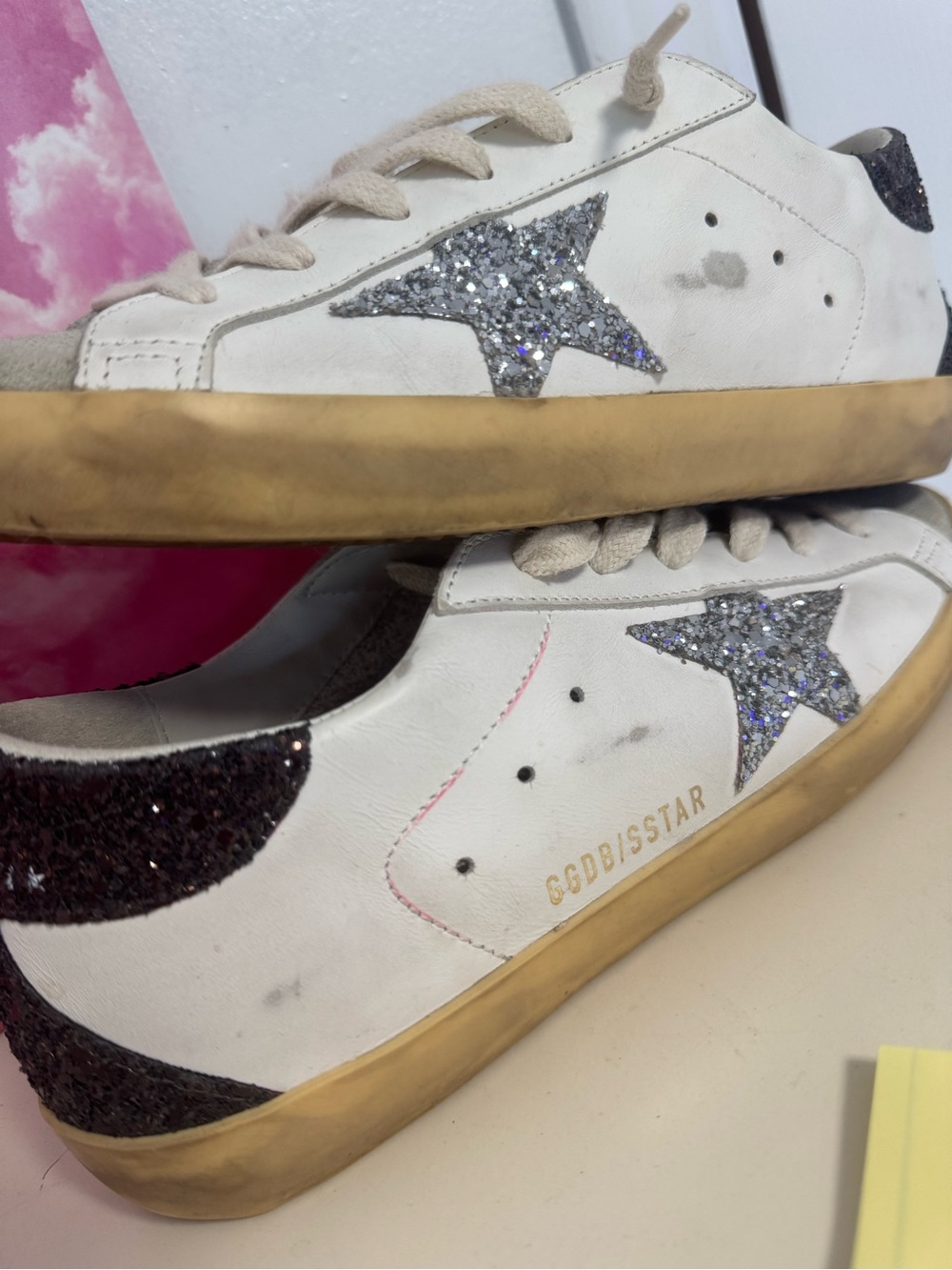 Golden Goose White Sneakers with Silver Glitter Star - Picture 8 of 9